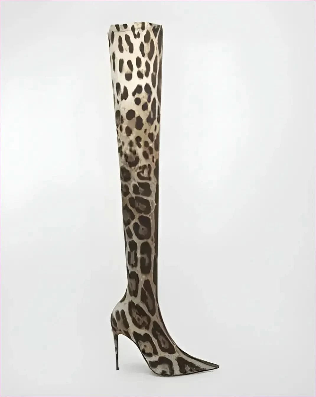 Womens Leopard Snakeskin Pointed Thigh-high Stiletto Boots - Pleasures and Sins