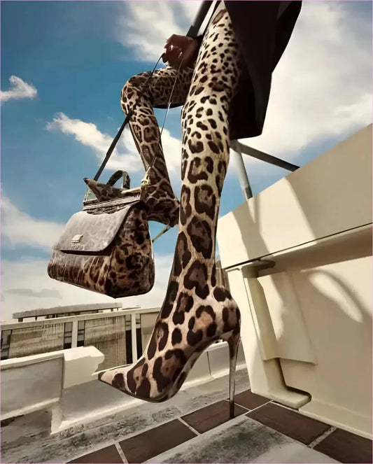 Womens Leopard Snakeskin Pointed Thigh-high Stiletto Boots - Pleasures and Sins