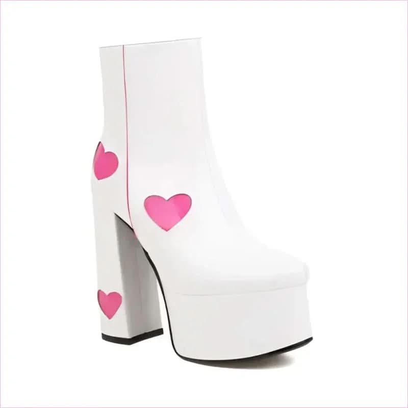 Women’s Platform Boots with Heart-shaped Color Block High Heels - Pleasures and Sins