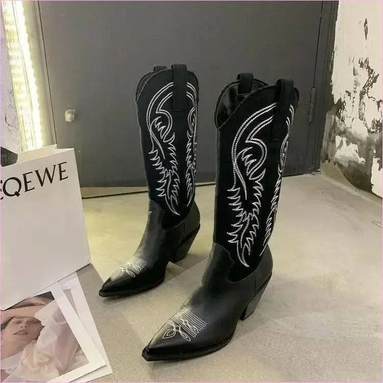 Womens Pu Leather Pointed Toe Western Cowboy Boots for Effortless Style - Pleasures and Sins