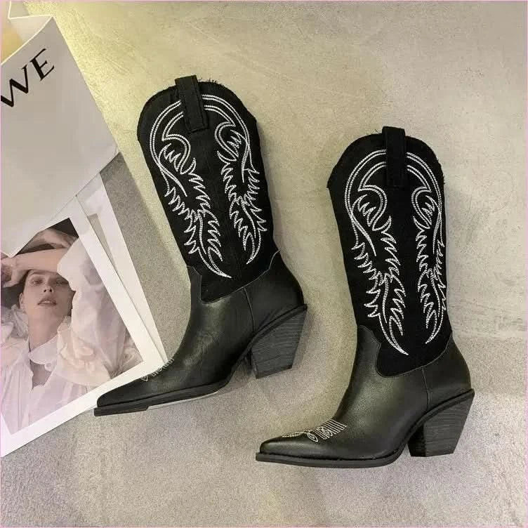 Womens Pu Leather Pointed Toe Western Cowboy Boots for Effortless Style - Pleasures and Sins