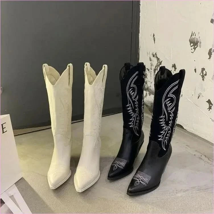 Womens Pu Leather Pointed Toe Western Cowboy Boots for Effortless Style - Pleasures and Sins