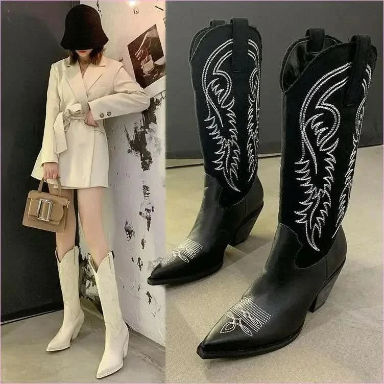Womens Pu Leather Pointed Toe Western Cowboy Boots for Effortless Style - Pleasures and Sins