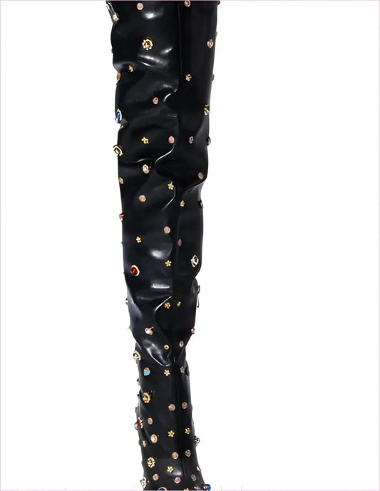 Womens Rhinestone Encrusted Thigh High Boots for a Stunning Look - Pleasures and Sins
