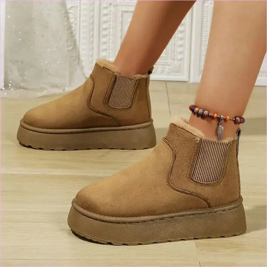 Womens Short Plush Tan Suede Ankle Boots for Casual Ugg Style - Pleasures and Sins