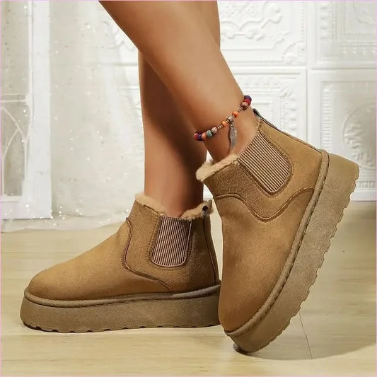 Womens Short Plush Tan Suede Ankle Boots for Casual Ugg Style - Pleasures and Sins