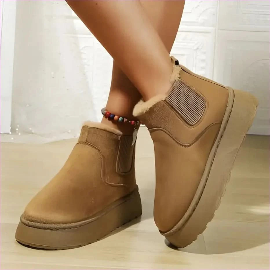 Womens Short Plush Tan Suede Ankle Boots for Casual Ugg Style - Pleasures and Sins