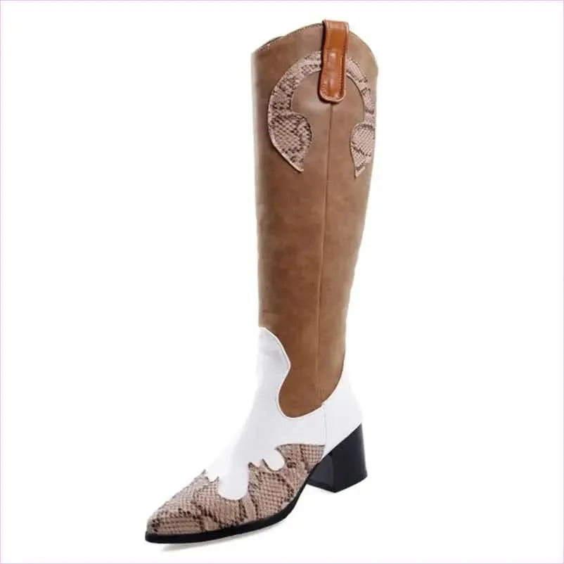 Women’s Snake Pattern Pointed Tall Western Boots in Snakeskin Style - Pleasures and Sins