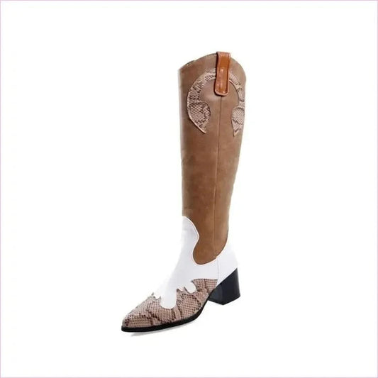 Women’s Snake Pattern Pointed Tall Western Boots in Snakeskin Style - Pleasures and Sins