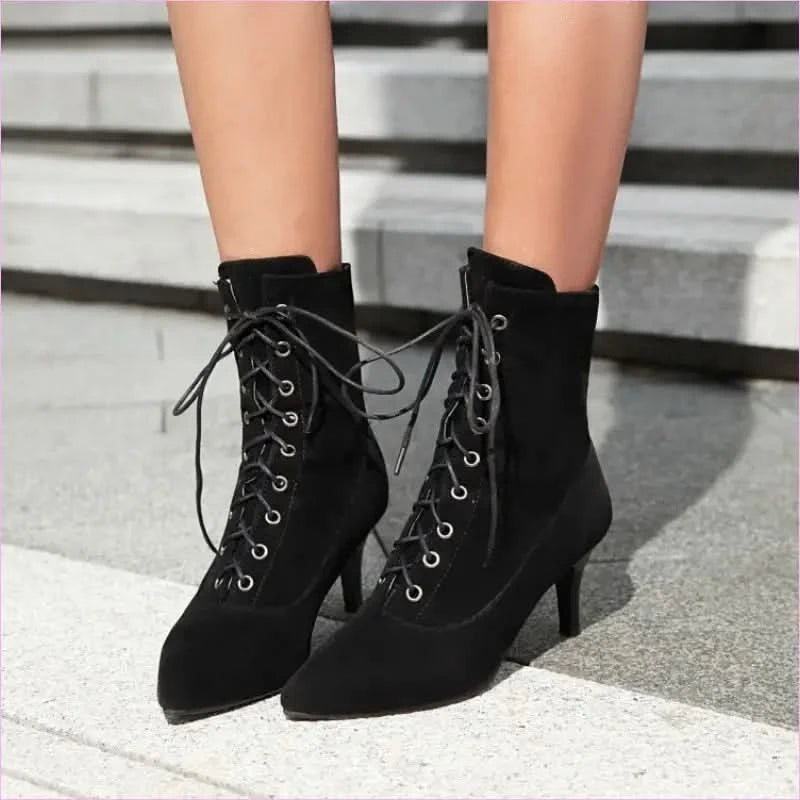 Womens Stiletto Faux Suede Ankle Boots - Pleasures and Sins