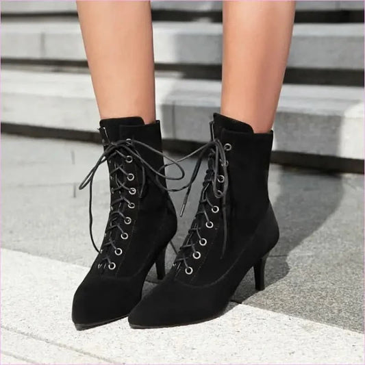 Womens Stiletto Faux Suede Ankle Boots - Pleasures and Sins