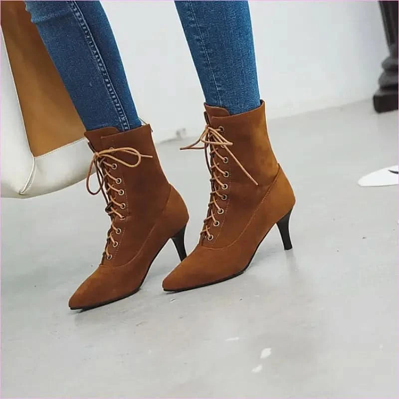 Womens Stiletto Faux Suede Ankle Boots - Pleasures and Sins