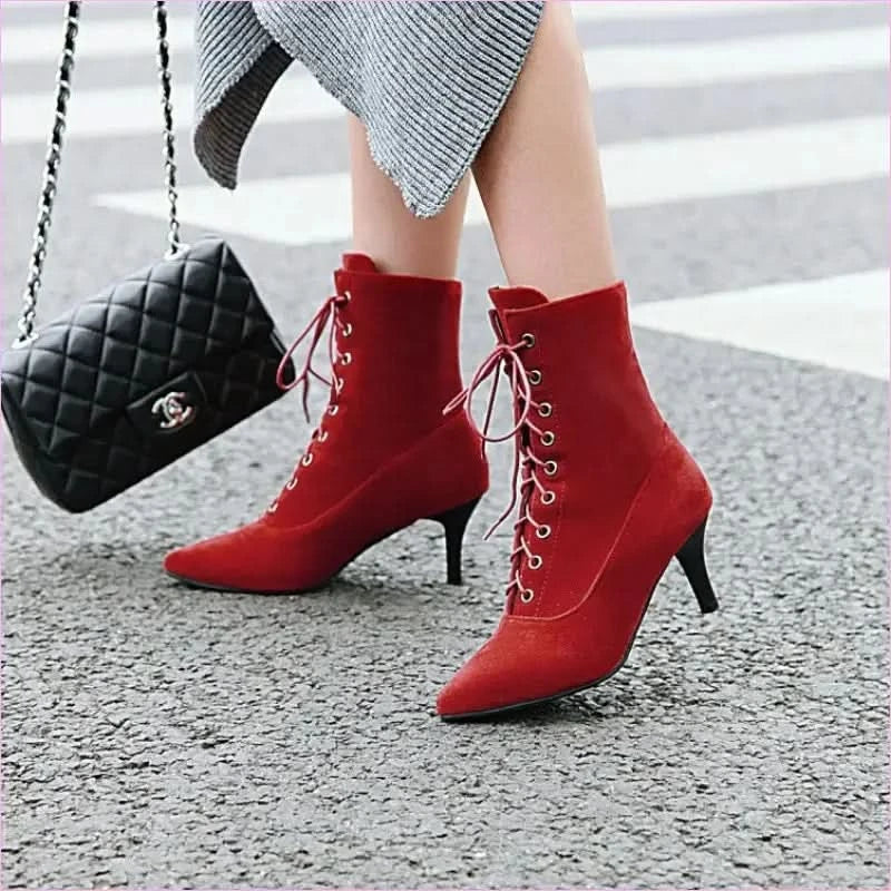 Womens Stiletto Faux Suede Ankle Boots - Pleasures and Sins