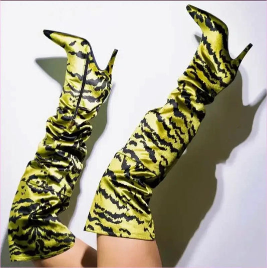 Womens Tiger Print Sexy Thigh Boots for Fierce Style - Pleasures and Sins