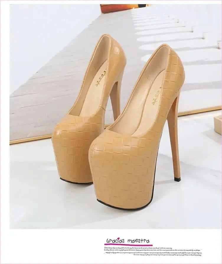 Woven Pattern Platform Stiletto Shoes in Black and Beige - Pleasures and Sins