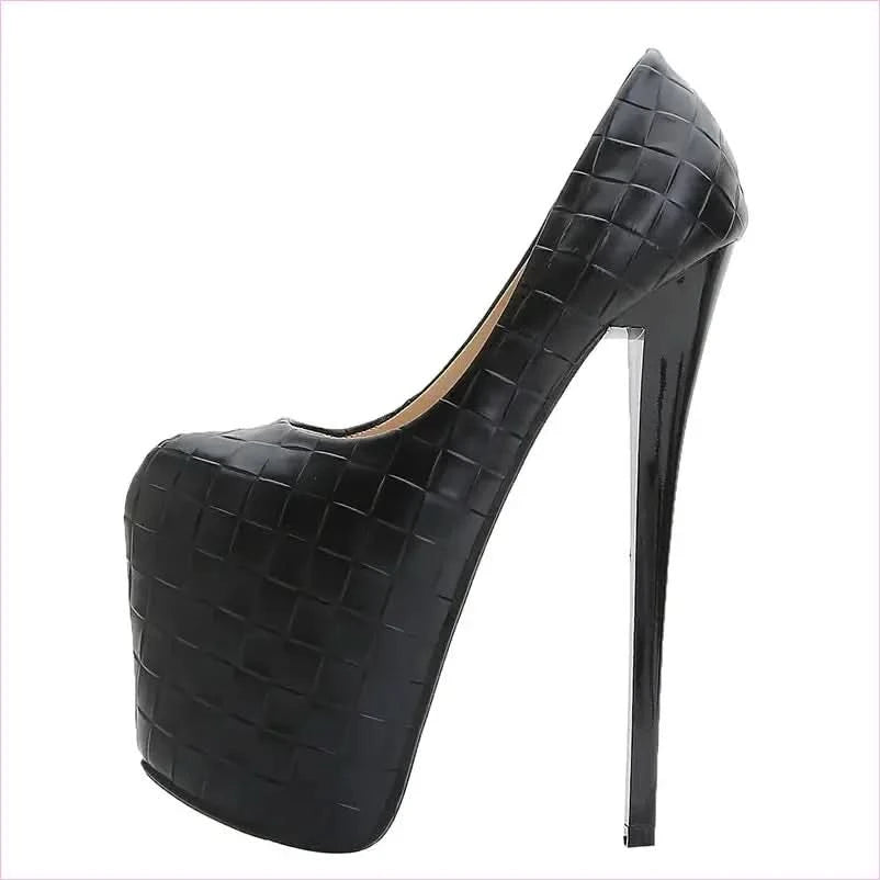 Woven Pattern Platform Stiletto Shoes in Black and Beige - Pleasures and Sins