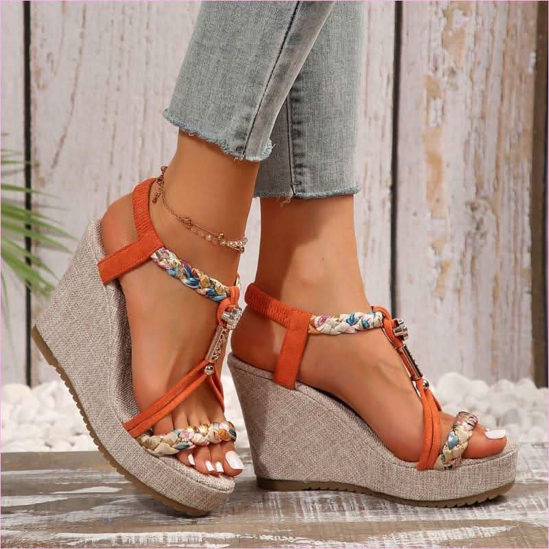 Woven Strappy Platform Sandals with Open Toe and Elevated Heel - Pleasures and Sins
