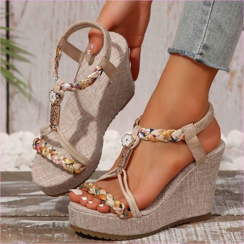 Woven Strappy Platform Sandals with Open Toe and Elevated Heel - Pleasures and Sins