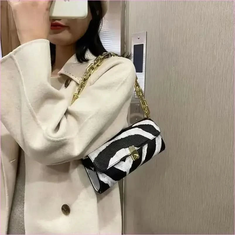 Zebra-print Animal Prints Underarm Handbag with Chain Strap - Pleasures and Sins