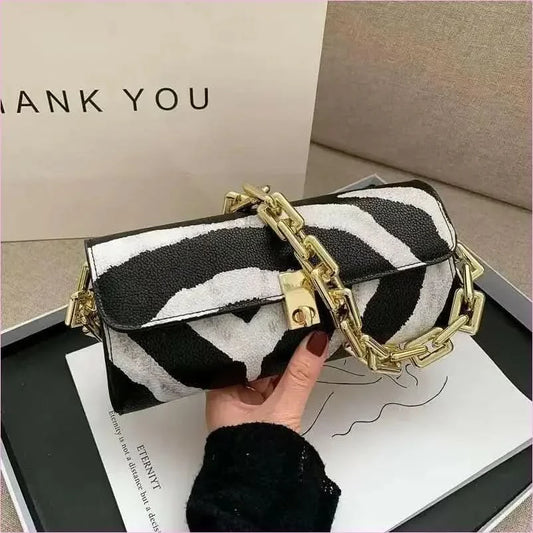 Zebra-print Animal Prints Underarm Handbag with Chain Strap - Pleasures and Sins