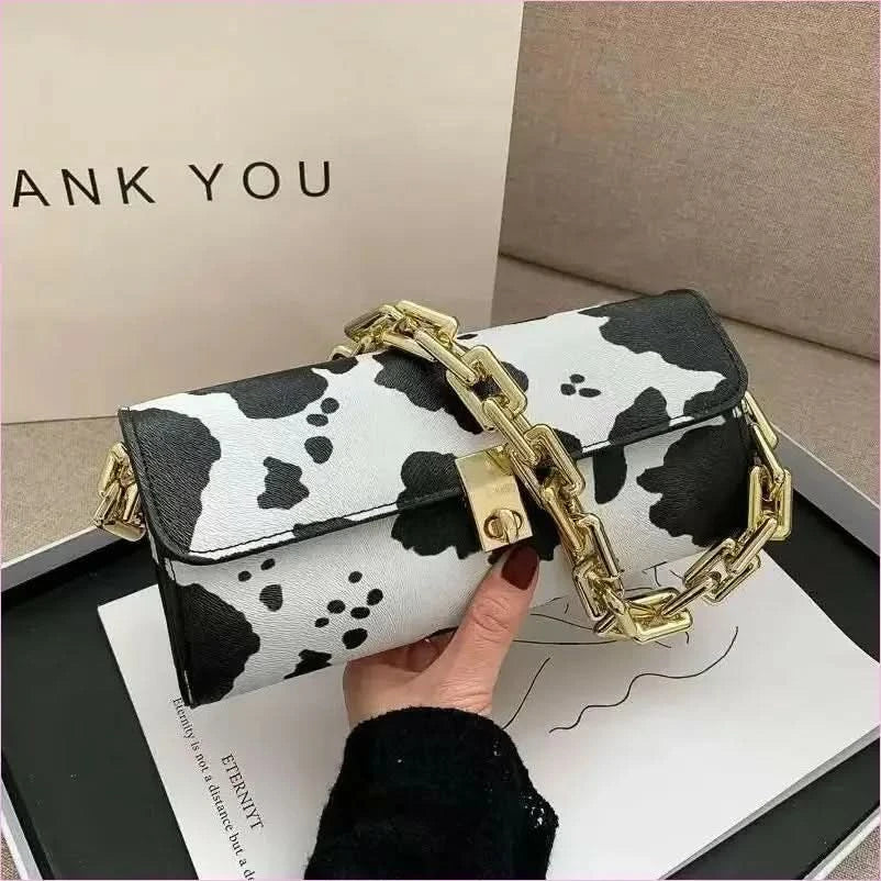 Zebra-print Animal Prints Underarm Handbag with Chain Strap - Pleasures and Sins