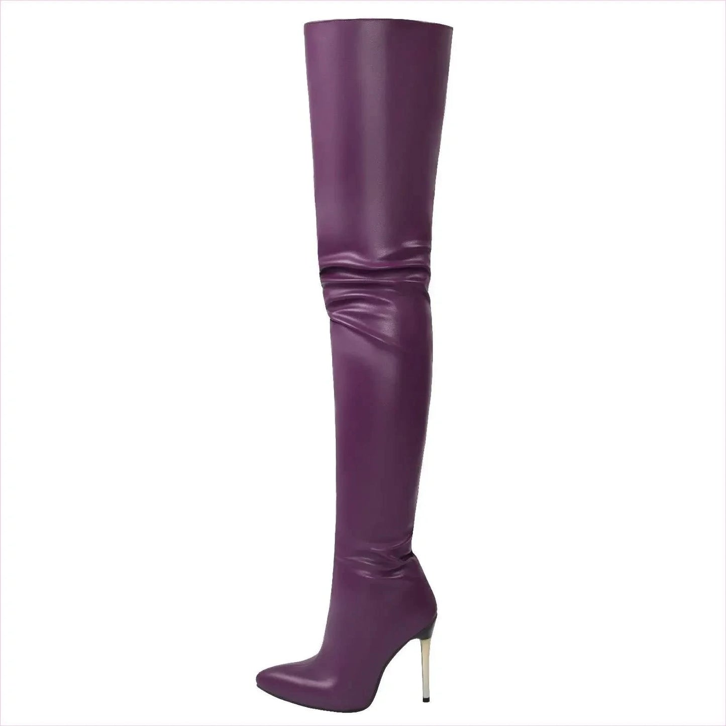 Zipper Patent Stiletto Thigh Length Boots in Black, Blue, and White - Pleasures and Sins