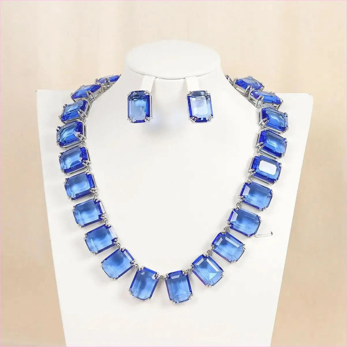 Zircon Necklace Square and Matching Earrings Jewelry Set - Pleasures and Sins