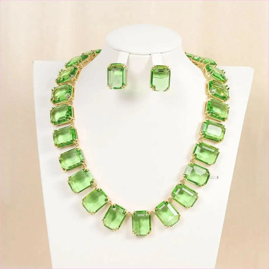 Zircon Necklace Square and Matching Earrings Jewelry Set - Pleasures and Sins